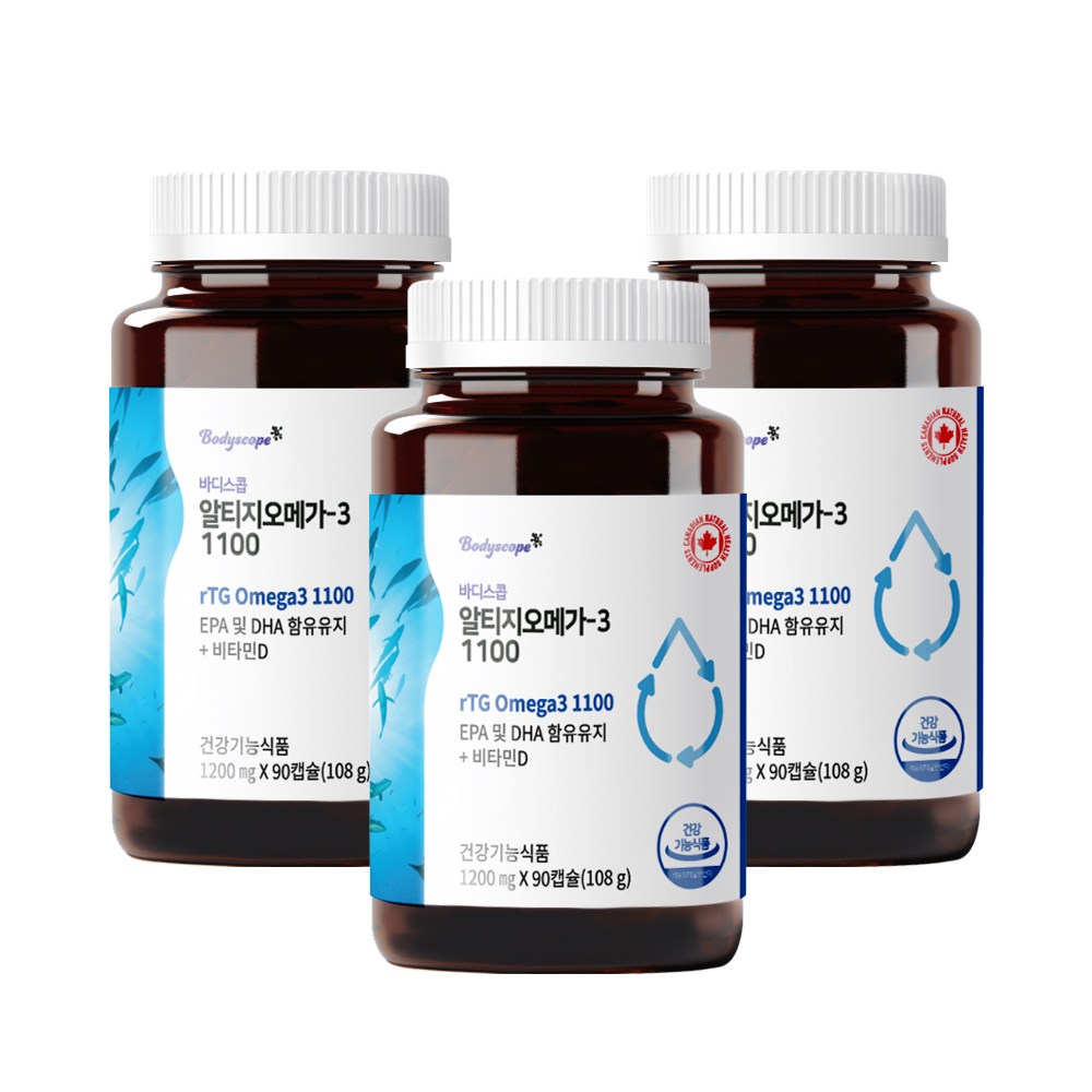 1+1+1<b>바디스콥</b> 알티지 <b>오메가3</b> rTG 오메가  90정  108g  3개