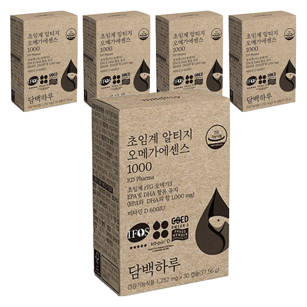 담백하루 <b>초임계 알티지 오메가</b>3 <b>에센스 1000</b> 30캡슐, 5개