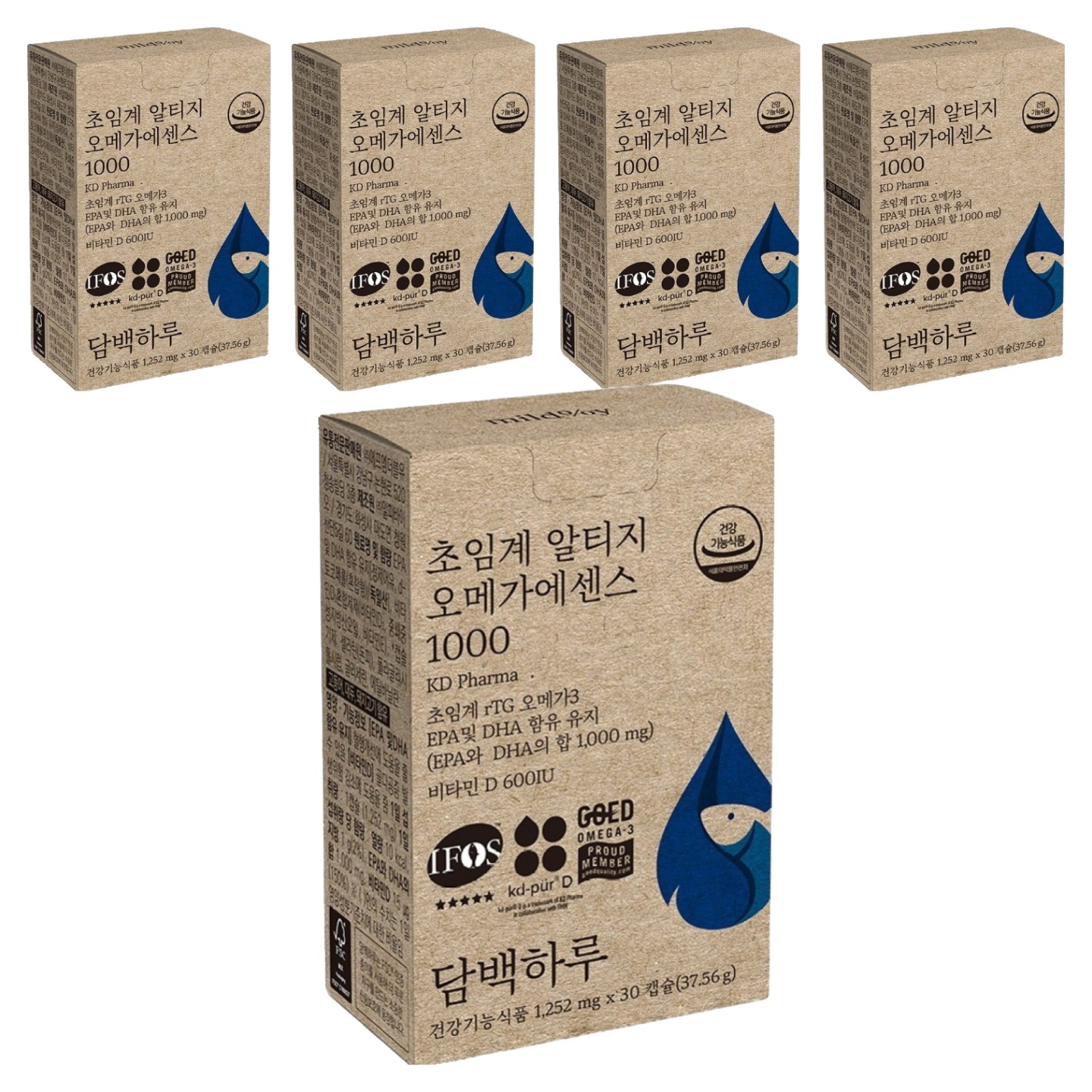 담백하루 <b>초임계 알티지 오메가</b>3 <b>에센스 1000</b> 30캡슐, 5개