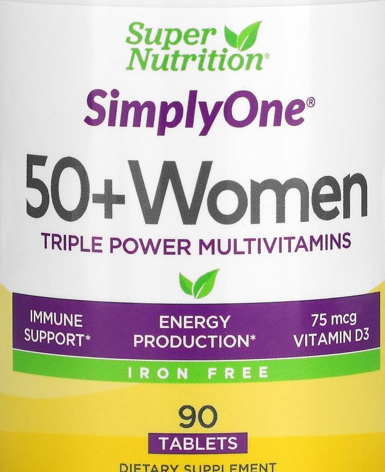 Super Nutrition SimplyOne <b>50</b>세 이상 <b>여성용 트리플 파워</b> 종합<b>비타민</b> 철분 무함유 90정  1개