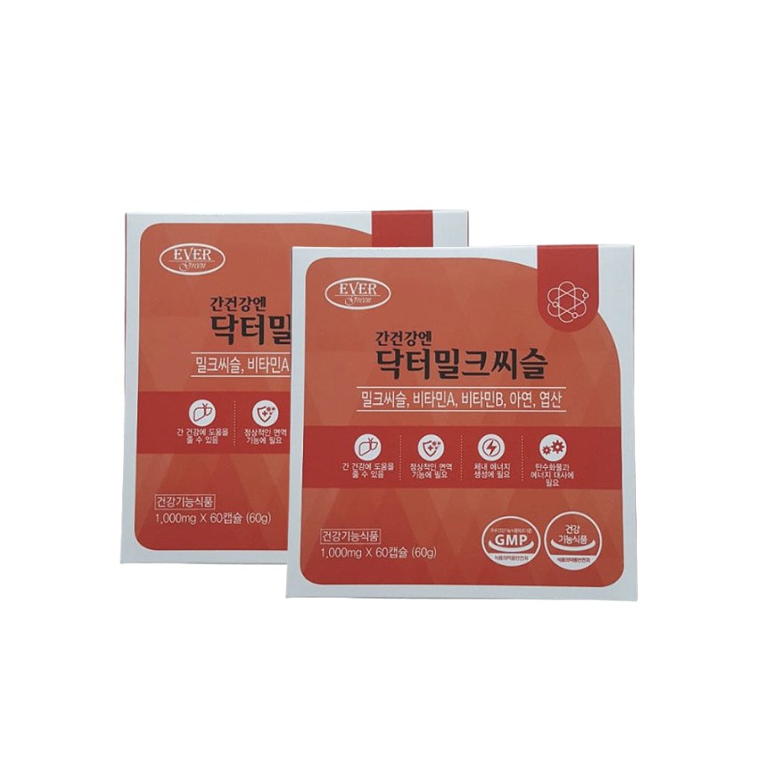 <b>에버그린 간</b>건강엔 닥터밀크씨슬 1+1 4개월분 실리마린 아연 엽산  60정  2개