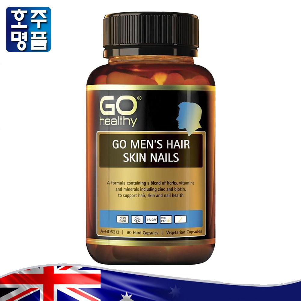 호주 약국 판매 정품 <b>Go Healthy</b> 남성용 비오틴 페닐알라닌 모발 피부 네일 건강 식품  1개  90정