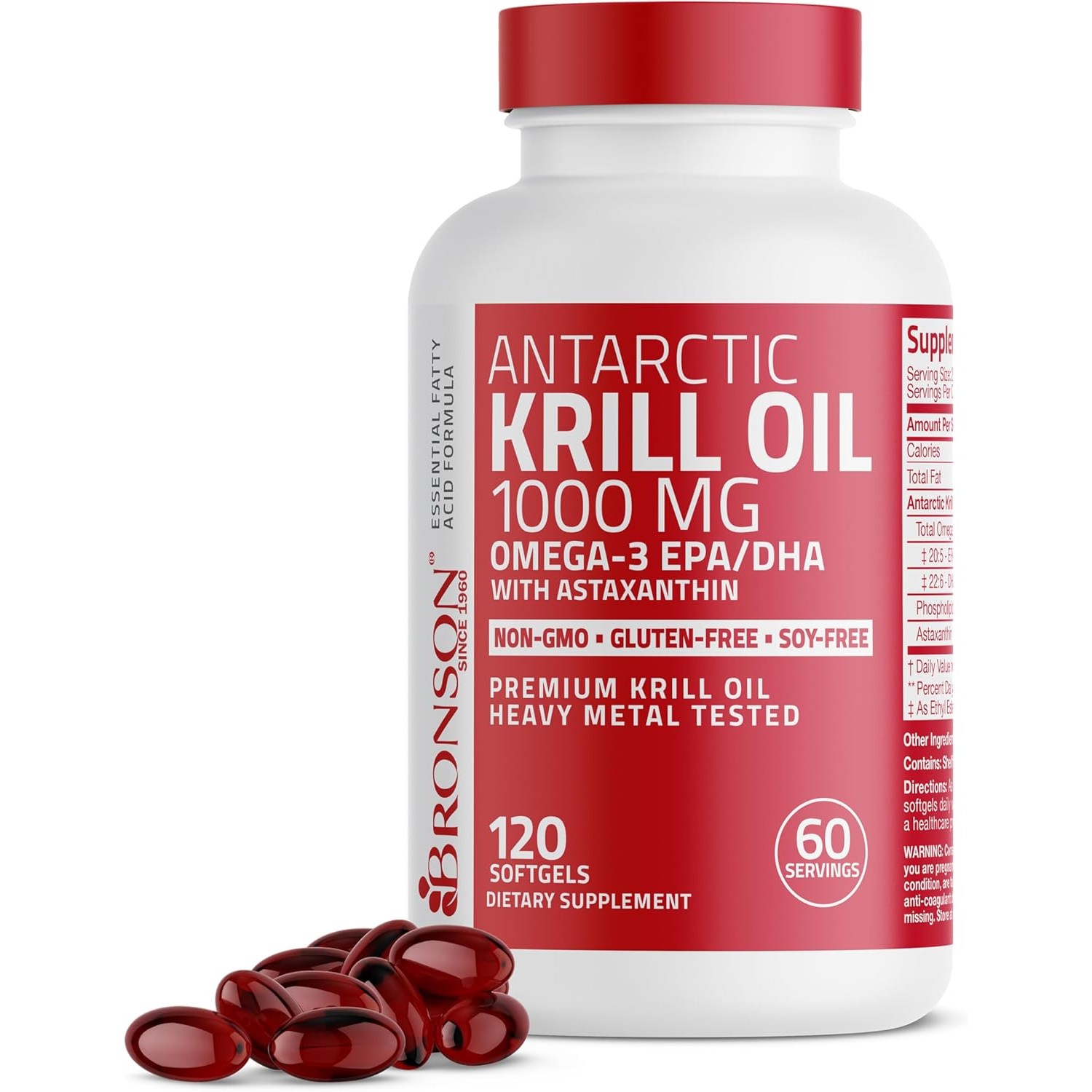 <b>브론슨</b> 남극 크릴오일 1000mg 120정 EPA  1개