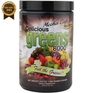 Greens World 맛있는 녹색 <b>8000</b> 식품 보충제 <b>모카 카페</b> 10.6온스