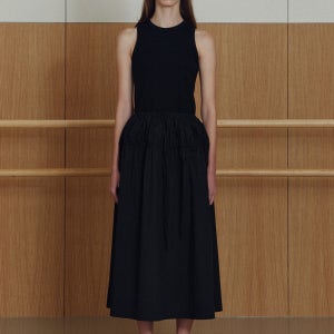 [르] jersey contrast tiered ops (black)