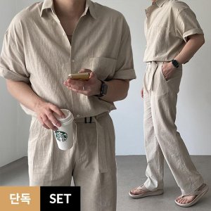 [무료배송]  [SET] 린넨 수트 셋업 세트 4color 오버핏 카라 반팔 셔츠 여름 남방 쿨링 와이드 팬츠 슬랙스 점프 파라 슈트