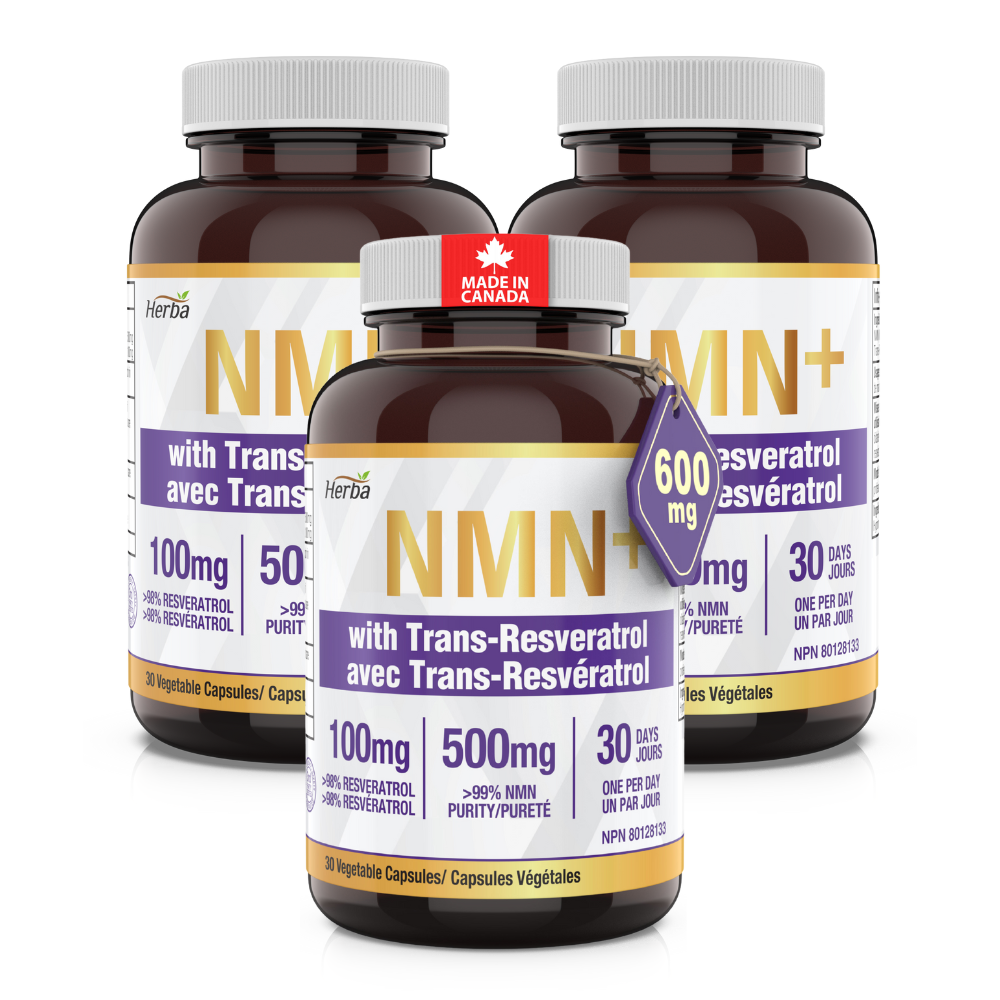 NMN 500mg 30식물성캡슐 트렌스 <b>레스베라트롤 100mg</b> 함유 허바캐나다  3개  30정