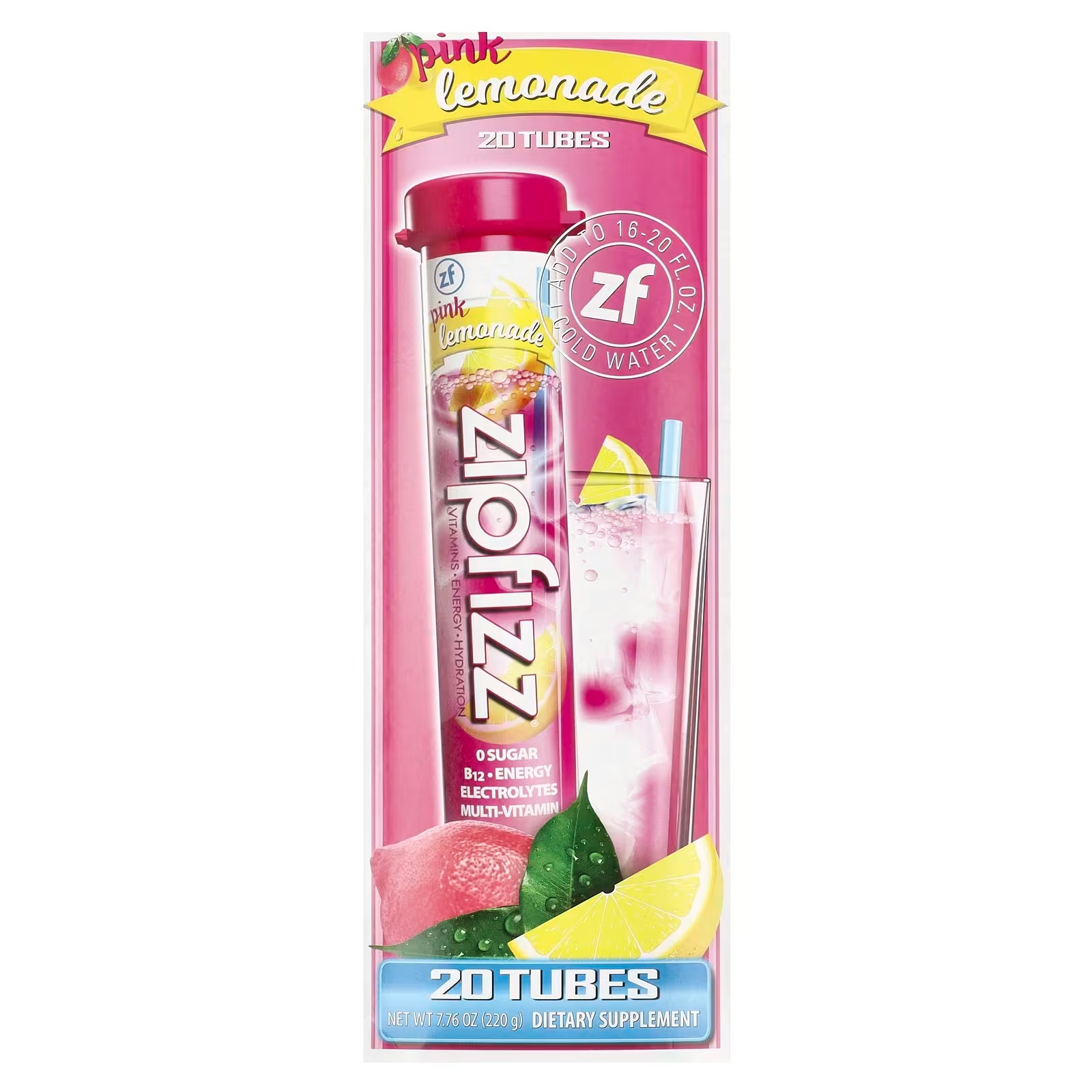 Zipfizz <b>헬시</b>스포츠 <b>에너지</b> 믹스 비타민 <b>B12 핑크 레모네이드</b> 튜브 20개입 11g 0.39oz  1개