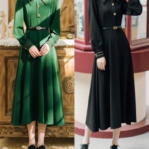 [대여] 프렌치 금장버튼 빅카라 긴팔 원피스(2color) 경성의상 개화기의상 교복 학생복