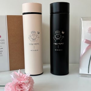 졸업/입학선물🎓온도LED 블랙/크림베이지 각인텀블러, 우감샵