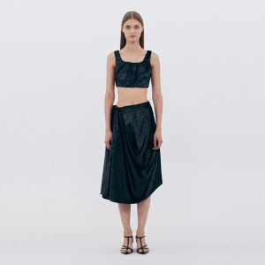 [베데르미] cowl drape glossy skirt
