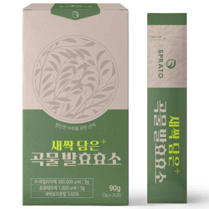 스프라토 새싹보리 15<b>곡물 자연 발효 효소</b> 스틱 30포 고소한 누룽지맛 멀티바이오자임 식품  90g  1개