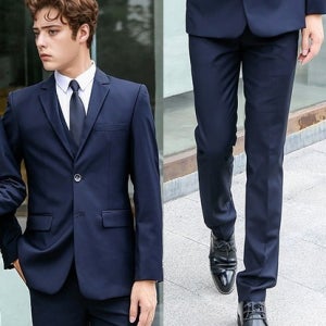 네이비 남자 캐주얼 긴팔 면접정장 세트(자켓+바지) 교복 학생복