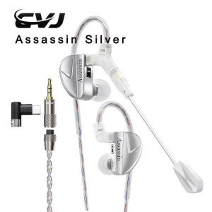 CVJ 어쌔신 실버 인이어 이어폰 게임 모드 HIFI 마이크 하이브리드 튜닝 스위치 유선 이어버드 IEM 헤드폰