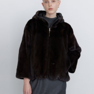 [닥스 여성] [Luxury Fur] 블랙 밍크 후드 리버시블(양면) 코트 DLCO4D871BK
