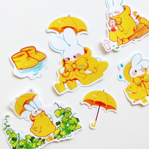 봄비토끼 조각스티커팩, 담장아래