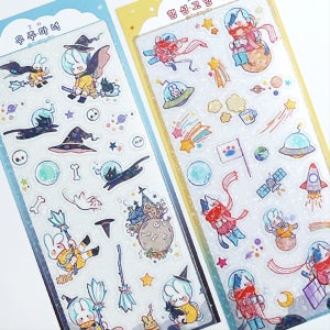 꼬마 우주마녀, 행성고양이 투명씰스티커 2종, 담장아래