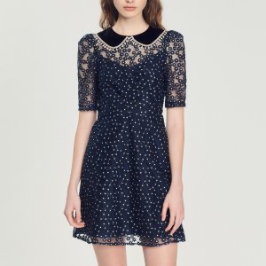 [산드로] 플라워 큐빅 카라 드레스 SF22A3FRD1239 SFPRO02677