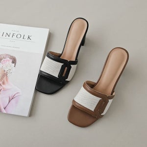 브엘 소가죽 슬리퍼 힐