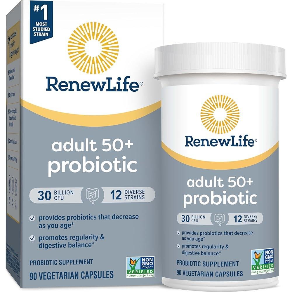 Renew Life 성인용 프로바이오틱스 50+, 300억 CFU 보장, 소화 및 면역 건강을 위한 프로바이오틱 보충제, 선반 안정성,