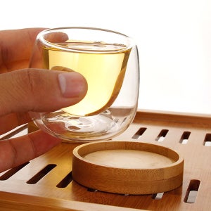 이중 내열유리 찻잔 + 우드받침대(50ml)