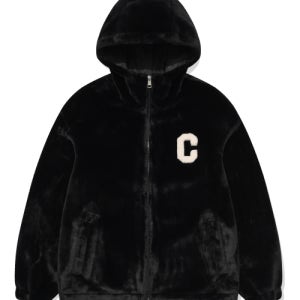 [커버낫] C 로고 밍커 보아 후디 집업 자켓 블랙 CO2303JKA3BK