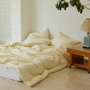 디어나잇 버터 옐로우 60수 고밀도 워싱 솔리드 차렵 원클릭 풀세트(SS)(Q)