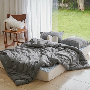 디어나잇 시그니처 차콜 60수 고밀도 워싱 솔리드 차렵 원클릭 풀세트(SS)(Q)