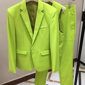 형광그린 싱글 웨이스 슈트 정장세트(자켓+조끼+바지) 교복 학생복
