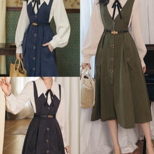 프렌치 레트로 경성의상 투피스 세트(셔츠+뷔스티에원피스) 교복 학생복