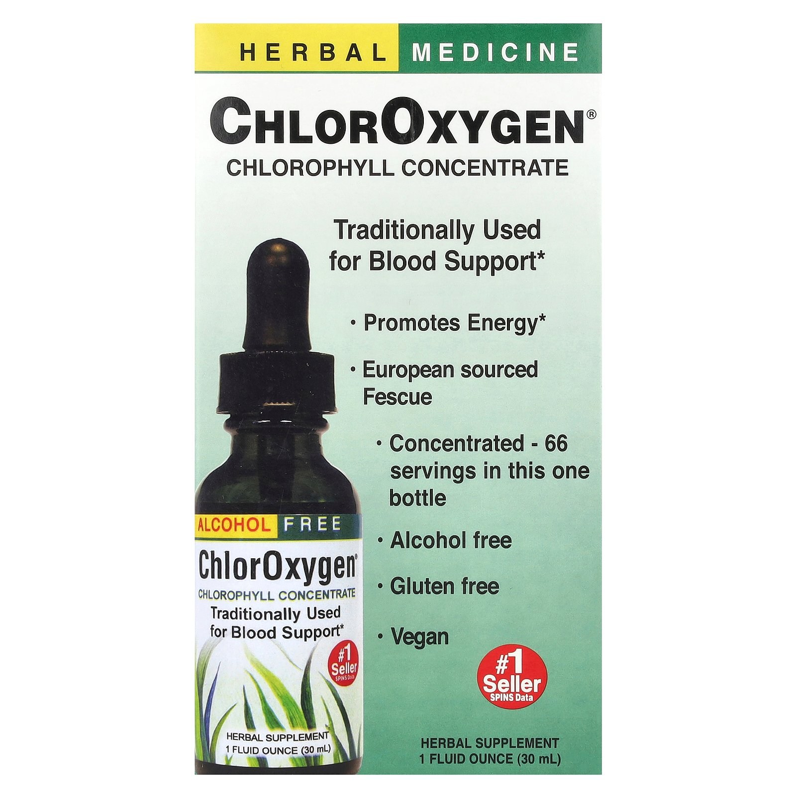 Herbs Etc. <b>ChlorOxygen</b> 클로로필 엽록소 농축 <b>알콜프리</b> 30ml  1개