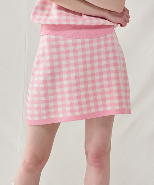 [론론] GINGHAM KNIT MINI SKIRT PINK RR24BKT3567PK