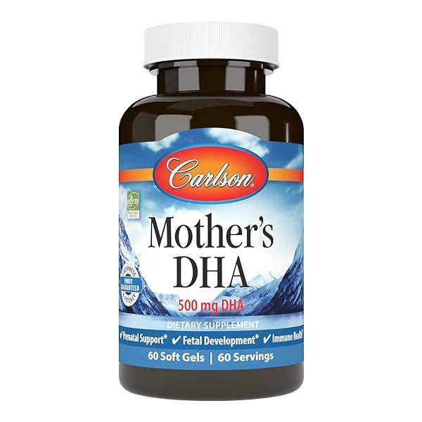 Carlson - Mother’s <b>DHA 500mg</b> <b>DHA</b> 산전 지원 태아 발달 및 면역 건강 60 Softgels  1개  60정