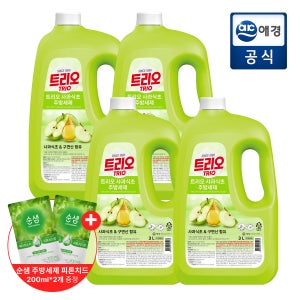 트리오 [포토리뷰1,000P]트리오 대용량 사과식초 주방세제 용기 3L x 4개 + 피톤치드향 주방세제 400ml 증정