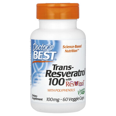 닥터스 베스트 Doctor’s Best Doctor’s Best, ResVinol 함유 <b>트랜스</b>-<b>레스베라트롤</b> 100, <b>100mg</b>, 베지 캡슐 60정