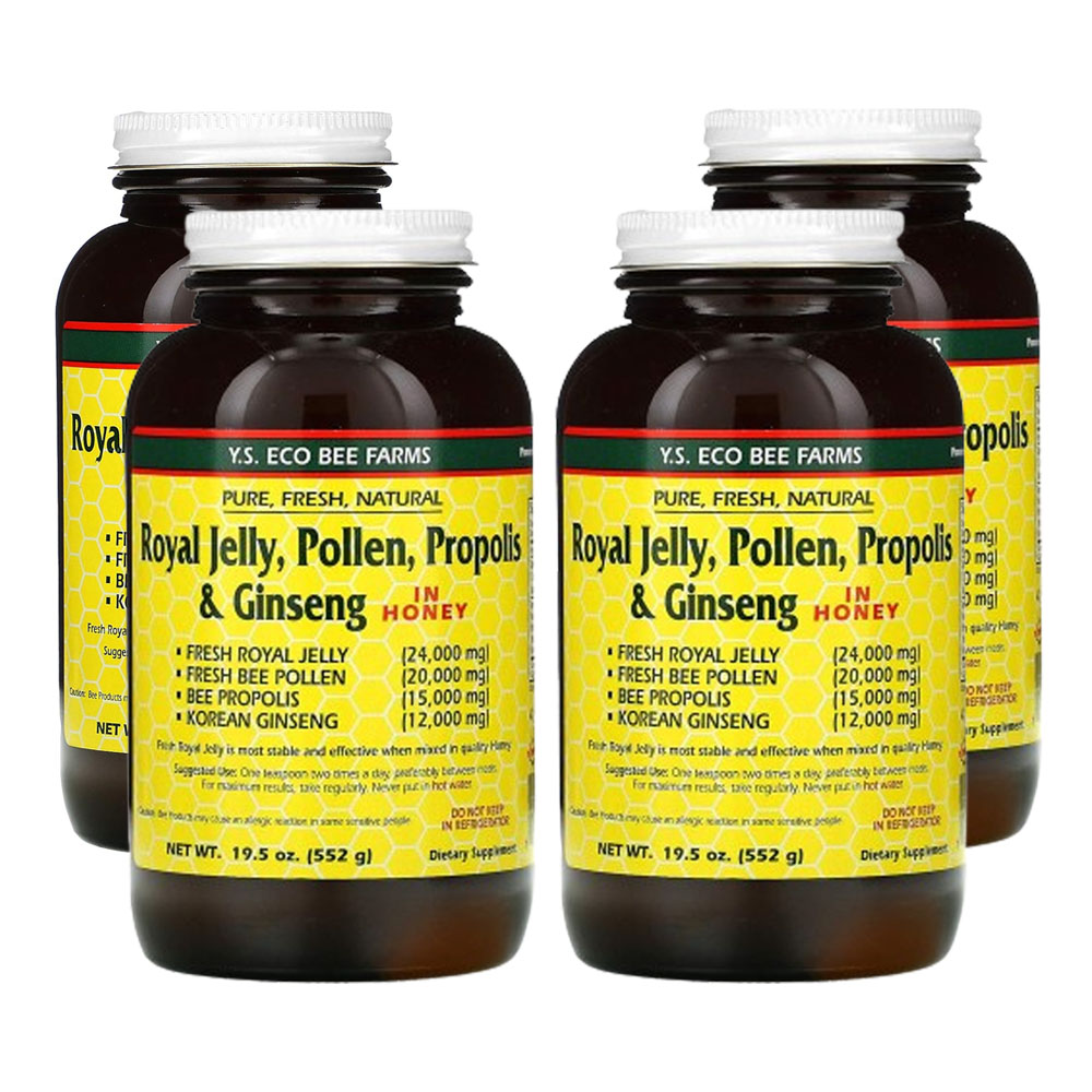 <b>Y.S 에코비팜</b> 로열젤리 꽃가루 프로폴리스&amp;인삼 꿀 552 g  552g  4개