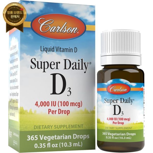 Carlson 칼슨 슈퍼데일리 D<b>34000IU</b> (100mcg) 심장과 - 치아와 뼈의 힘 무미료 365방울