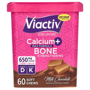 Viactiv <b>칼슘</b> + 뼈 강화 맥스 포뮬라 <b>밀크</b> 초콜릿 소프트츄 60개