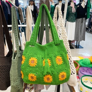 ❤️팔로우쿠폰❤️해바라기 초록색 숄더크로스 뜨개가방, 다올손뜨개
