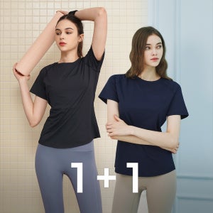 [아스킨] 레이어드나시 에어프레쉬 필라테스반팔상의 티셔츠 1+1 여자트레이닝복