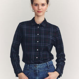 [헤지스 여성] [면100] 다크그린 체크 긴소매 셔츠 HSSH4DC82E3