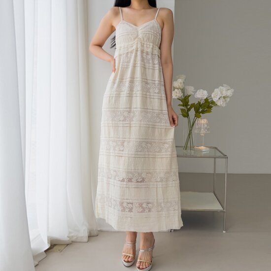 H스타일 MZ 셔링레이스원피스 여름 여성 원피스 OPS 홈웨어 데일리 바캉스룩