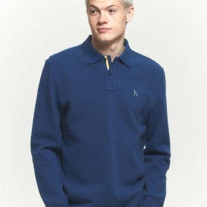 [헤지스 남성] [아이코닉] 블루 긴팔 피케 카라 티셔츠 HZTS4D431B3