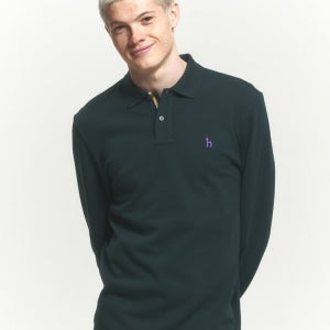 [헤지스 남성] [반값세일][아이코닉] 다크그린 긴팔 피케 카라 티셔츠 HZTS4D431E3