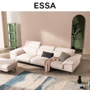 에싸 루카스 4인 헤드 기능 리브 패브릭 소파+스툴