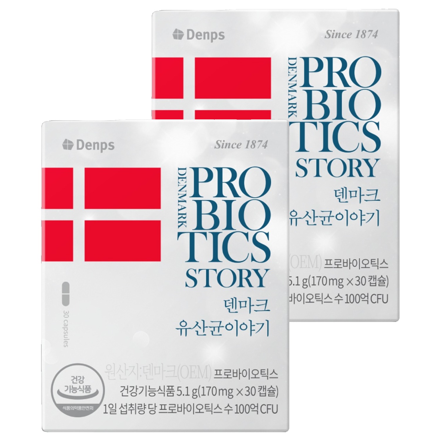 덴프스 덴마크 유산균 이야기 100억 CFU  LGG BB-12 유산균 캡슐  크리스찬한센 프로바이오틱스 장유산균 생유산균 30정, 2개
