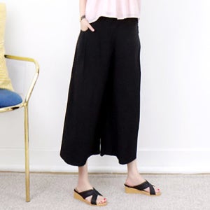 파리지엔 블랙 와이드 주름 포켓 쿨 스판밴딩 치마바지[여름 큐롯팬츠 시원한 면 통바지 루즈핏 허리 밴드 고무줄 스커트 팬츠 브랜드 여행룩 나들이룩 휴양지룩 바캉스룩 명품보세 고급 