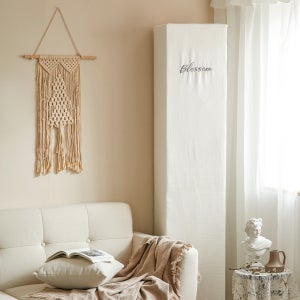 블로썸 화이트 자수 스탠드 에어컨 커버