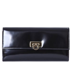 페라가모 살바토레 지갑 220433 760666 002 Black 금장간치니버클 페이턴트 여성 장지갑 22 0433