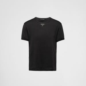 프라다 로고 코튼 반팔 티셔츠 블랙 UJN82411ZMF0002S222 A S가능 트라이앵글 남성 UJN824